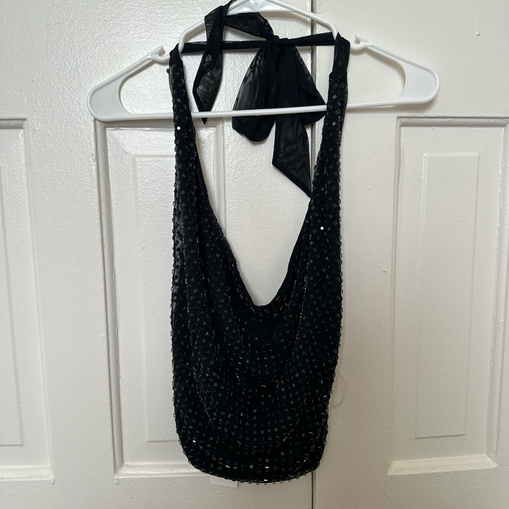 Black Sequin Halter Top
